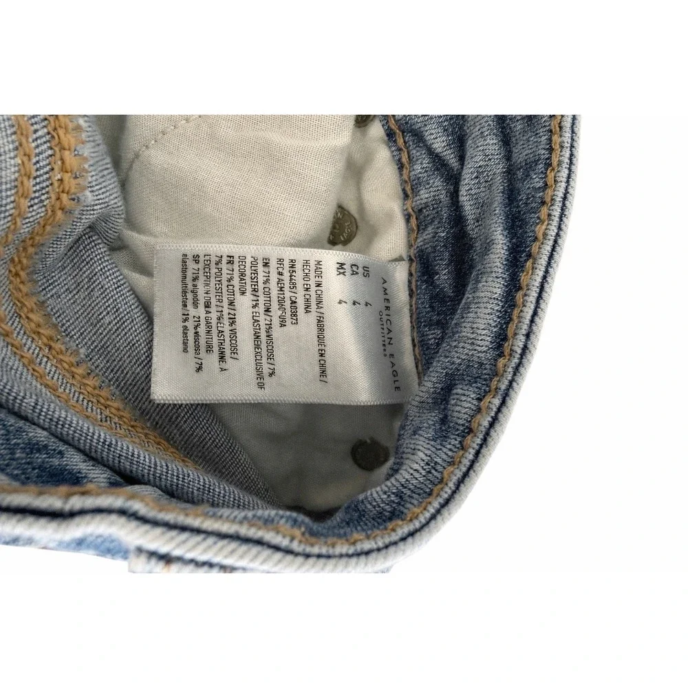 American Eagle Midi Denim Shorts Womens 0 Light Blue Distressed Raw Hem